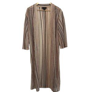Women's Medium Open Front Knit Brown Beige Festival Bohemian Casual Long Kimono